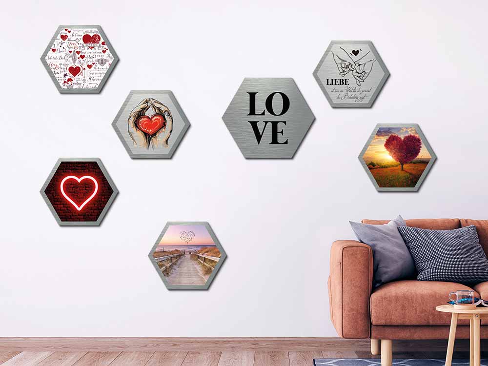 "Love is in the Air" die liebevolle Art der Wanddekoration. Hexagon Wandbilder und Elemente für die romantische Wandgestaltung. 